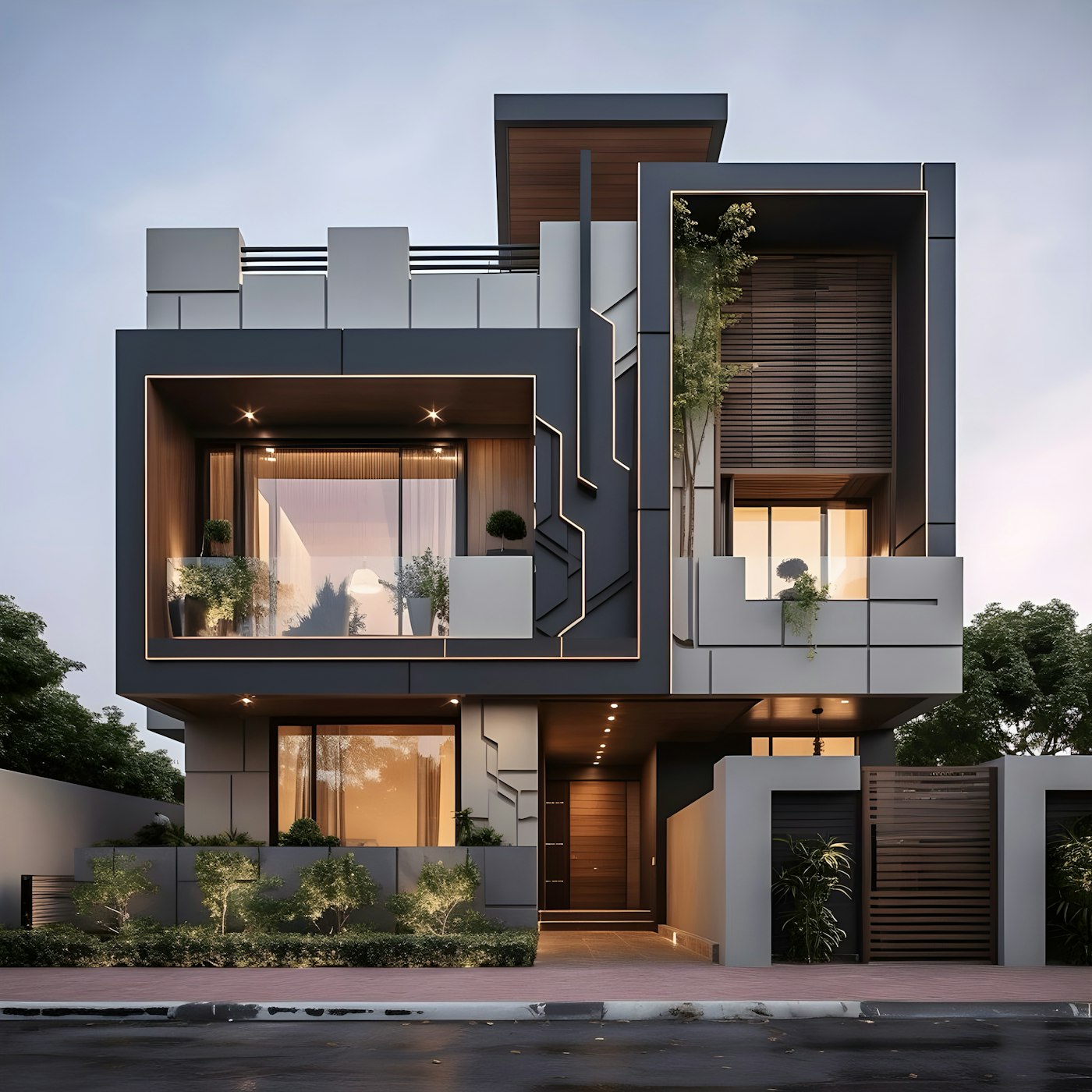 Maison à deux étages avec de nombreux balcons vitrés